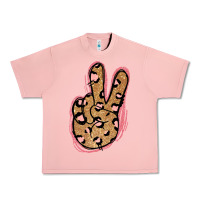 Salmon Gold Glitter Pink Leopard Peace Sign Urban Heavy Tee - Jasminsmagicworld