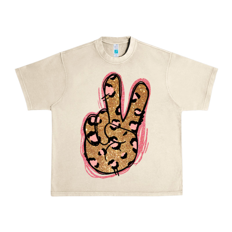 Gold Glitter Pink Leopard Peace Sign Urban Heavy Tee by Jasminsmagicworld | Teevron