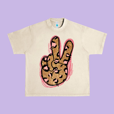 Gold Glitter Pink Leopard Peace Sign Urban Heavy Tee Designed By Jasminsmagicworld