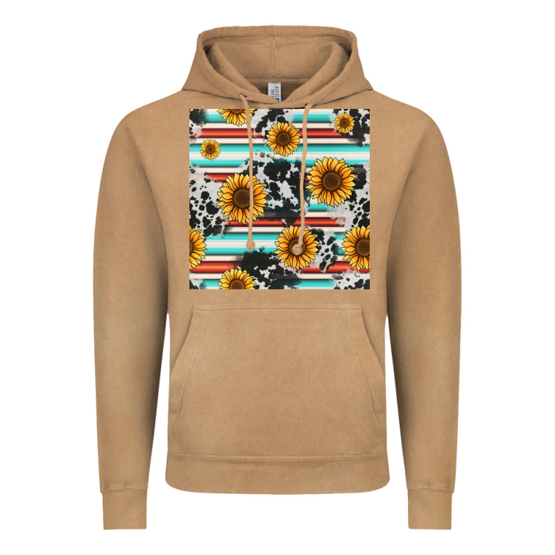 Serape Cowhide Sunflowers Seamless Pattern 12inch Vintage Hoodie by Jasminsmagicworld | Teevron