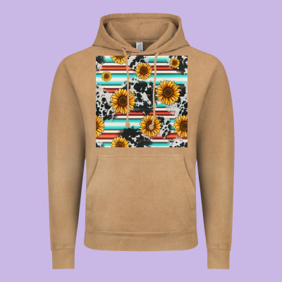 Serape Cowhide Sunflowers Seamless Pattern 12inch Vintage Hoodie Designed By Jasminsmagicworld