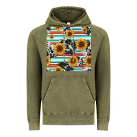 Vintage Olive serape cowhide sunflowers seamless pattern 12inch Vintage Hoodie - Jasminsmagicworld