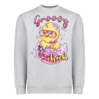 Heather Grey groovy chick easter Heavyweight Sweatshirt - MaliasSmallBusiness