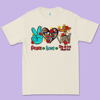 Peace Love Dia De Los Muertos Premium Tee Designed By Adodesignshop