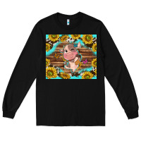 Black western cute cow with sunflower Long Sleeve Tee - NancyCooperArtShop