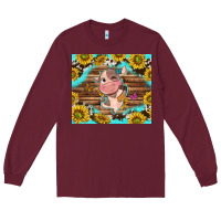 Burgundy western cute cow with sunflower Long Sleeve Tee - NancyCooperArtShop
