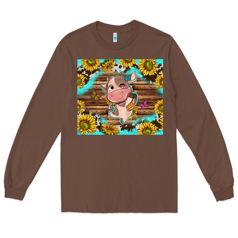 Western Cute Cow With Sunflower Long Sleeve Tee by NancyCooperArtShop | Teevron