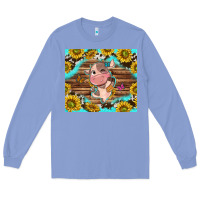 Colony Blue western cute cow with sunflower Long Sleeve Tee - NancyCooperArtShop