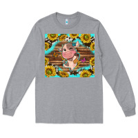 Heather Grey western cute cow with sunflower Long Sleeve Tee - NancyCooperArtShop