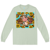 Matcha western cute cow with sunflower Long Sleeve Tee - NancyCooperArtShop