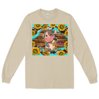 Mushroom western cute cow with sunflower Long Sleeve Tee - NancyCooperArtShop