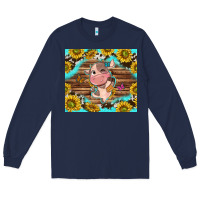 Navy western cute cow with sunflower Long Sleeve Tee - NancyCooperArtShop