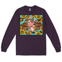 Plum western cute cow with sunflower Long Sleeve Tee - NancyCooperArtShop