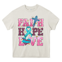 Cream faith hope love  cross and ribbon Heavy Core Tee - HRA Design Shop
