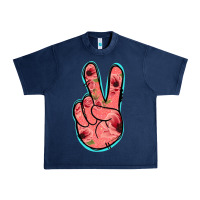 Navy Pink Floral Glitter Peace Sign Urban Heavy Tee - Jasminsmagicworld