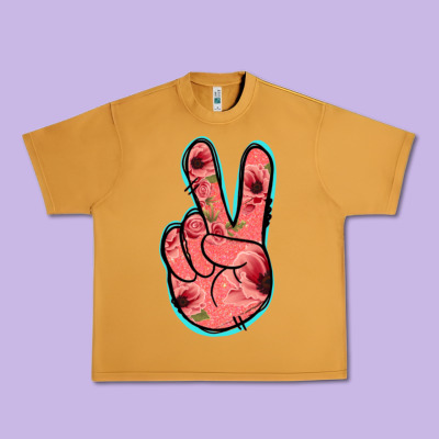Pink Floral Glitter Peace Sign Urban Heavy Tee Designed By Jasminsmagicworld