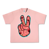 Salmon Pink Floral Glitter Peace Sign Urban Heavy Tee - Jasminsmagicworld
