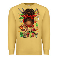 Antique Gold santa's favorite nail artist afro messy bun Premium Sweatshirt - texasbilliewilder