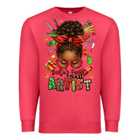 Cardinal santa's favorite nail artist afro messy bun Premium Sweatshirt - texasbilliewilder