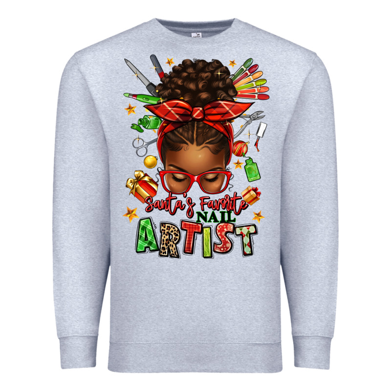 Santa's Favorite Nail Artist Afro Messy Bun Premium Sweatshirt by texasbilliewilder | Teevron