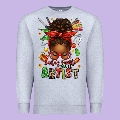 Santa's Favorite Nail Artist Afro Messy Bun Premium Sweatshirt Designed By Texasbilliewilder