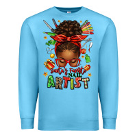Ocean Blue santa's favorite nail artist afro messy bun Premium Sweatshirt - texasbilliewilder