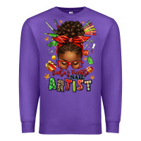 Purple santa's favorite nail artist afro messy bun Premium Sweatshirt - texasbilliewilder