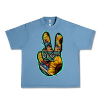 Pebble Blue Aztec Sunflower Peace Sign Urban Heavy Tee - Jasminsmagicworld