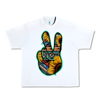 White Aztec Sunflower Peace Sign Urban Heavy Tee - Jasminsmagicworld