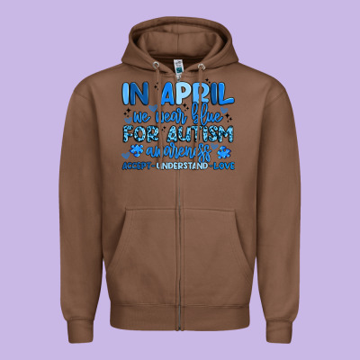 In April We Wear Blue For Autism Awareness Zipper Hoodie Designed By Artiststas