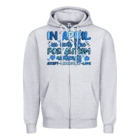 Heather Grey in april we wear blue for autism awareness Zipper Hoodie - Artiststas
