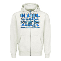 Oatmeal Heather in april we wear blue for autism awareness Zipper Hoodie - Artiststas