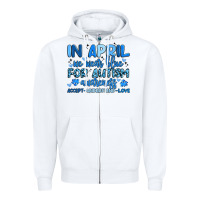 White in april we wear blue for autism awareness Zipper Hoodie - Artiststas
