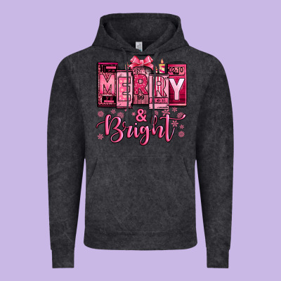 Merry And Bright Pink Christmas Vintage Hoodie Designed By Jasminsmagicworld