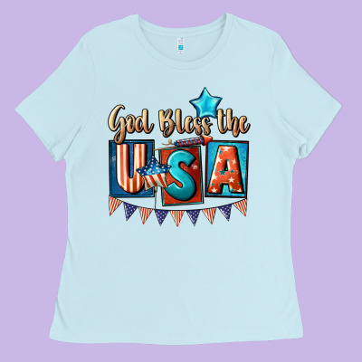 God Bless The Usa 4th Of July Ladies Tee Designed By Cowgirlartshop