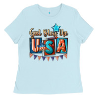 Baby Blue God bless the USA 4th of july Ladies Tee - CowGirlArtShop