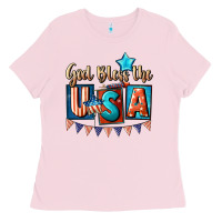 Bubblegum Pink God bless the USA 4th of july Ladies Tee - CowGirlArtShop