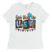 White God bless the USA 4th of july Ladies Tee - CowGirlArtShop