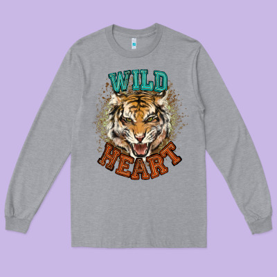 Wild Heart Tiger College Western Long Sleeve Tee Designed By Nancycooperartshop