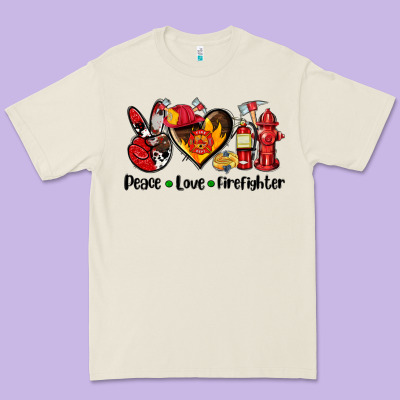 Peace Love Firefighter Premium Tee Designed By Adodesignshop