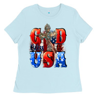 Baby Blue God bless the USA  4th of july Ladies Tee - CowGirlArtShop
