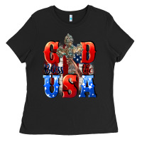 Black God bless the USA  4th of july Ladies Tee - CowGirlArtShop