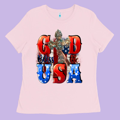 God Bless The Usa  4th Of July Ladies Tee Designed By Cowgirlartshop