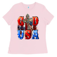 Bubblegum Pink God bless the USA  4th of july Ladies Tee - CowGirlArtShop