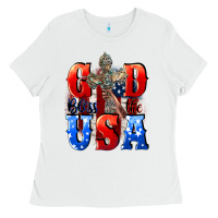 White God bless the USA  4th of july Ladies Tee - CowGirlArtShop