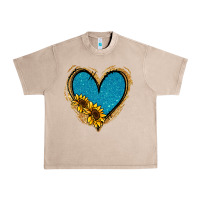 French Oak Gold Glitter Sunflower Blue Heart Urban Heavy Tee - Jasminsmagicworld