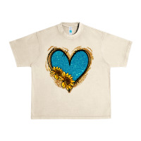 Sandshell Gold Glitter Sunflower Blue Heart Urban Heavy Tee - Jasminsmagicworld