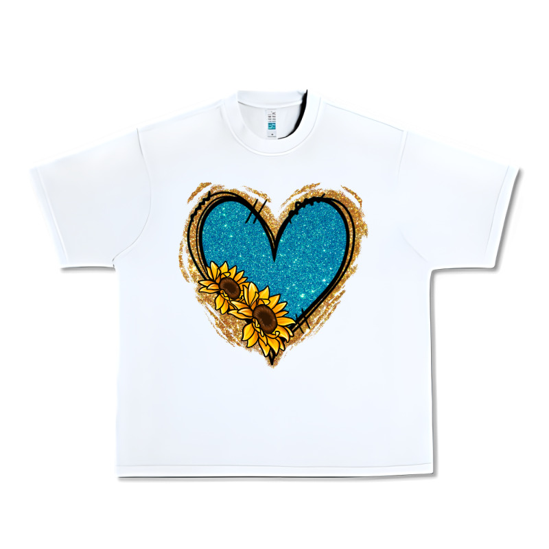 Gold Glitter Sunflower Blue Heart Urban Heavy Tee by Jasminsmagicworld | Teevron