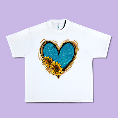 Gold Glitter Sunflower Blue Heart Urban Heavy Tee Designed By Jasminsmagicworld