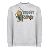 Heather Grey froggy before coffee Heavyweight Sweatshirt - MaliasSmallBusiness